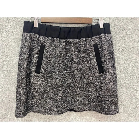 LOFT womens mini skirt size PM petite Medium black gray pull on wool blend lined - Picture 1 of 7
